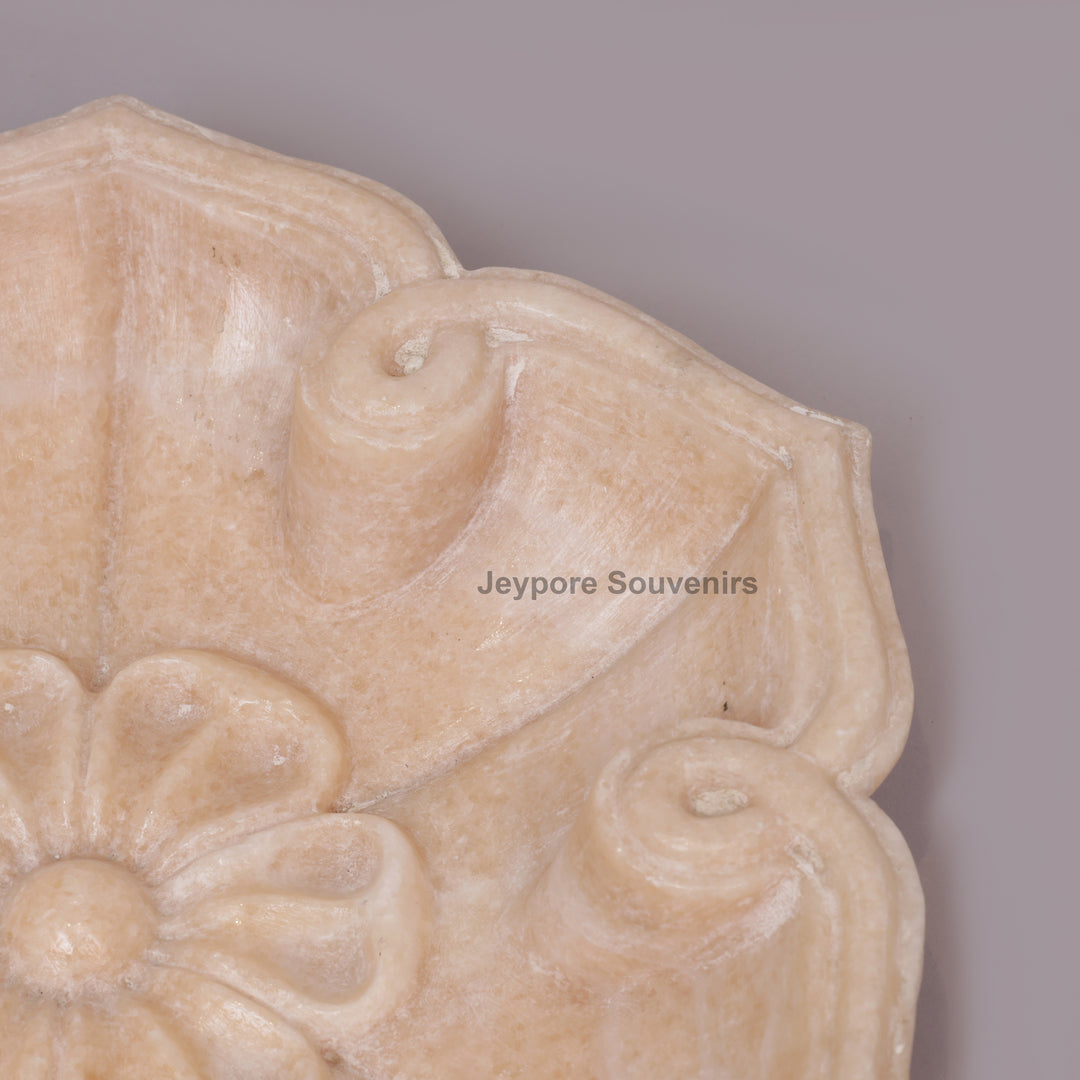 Hand-Carved Pink Marble Lotus Bowl with Floral Center Petal Edges