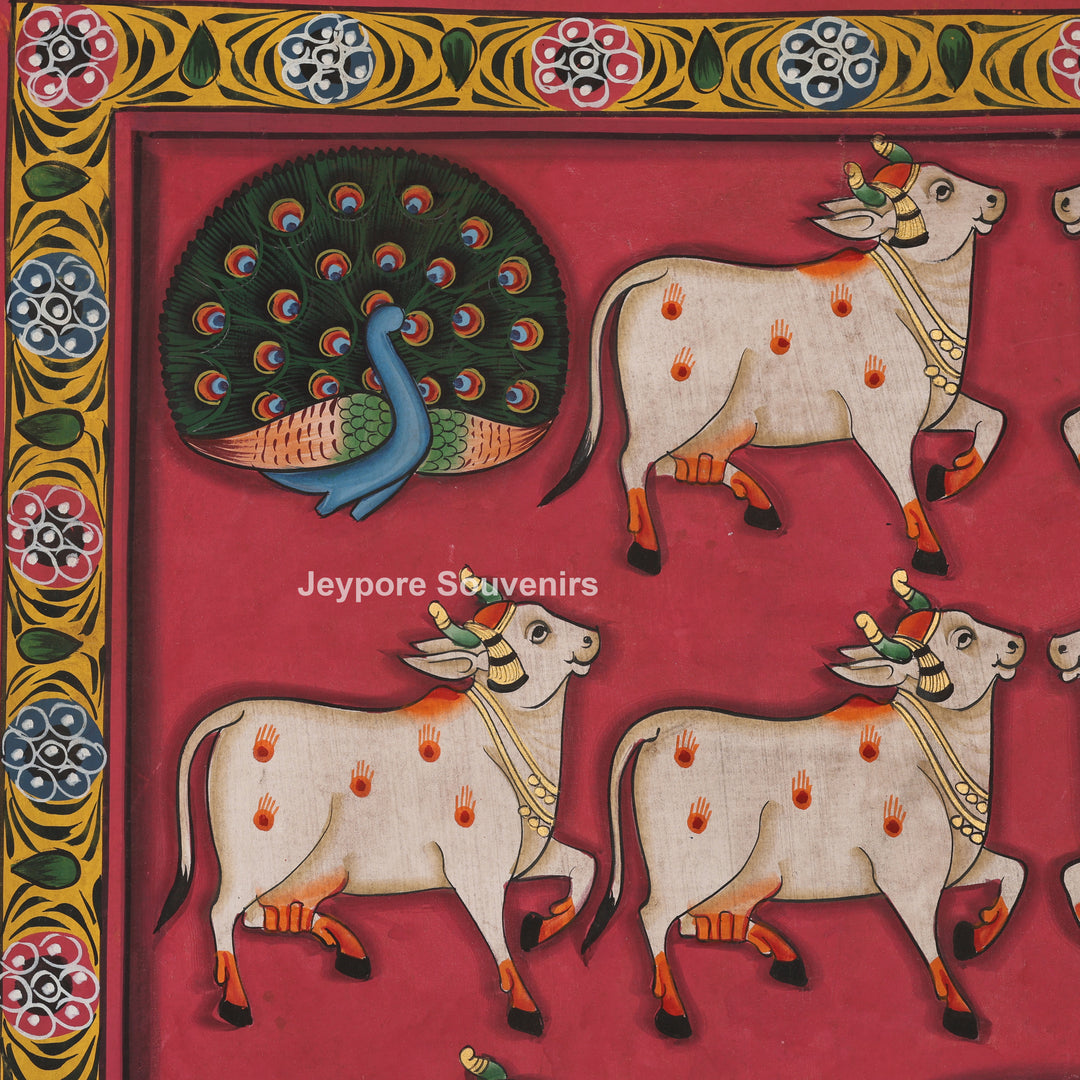 Shrinathji Sacred Mandala Cow &amp; Lotus - Pichwai