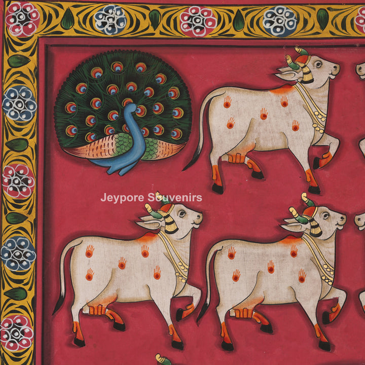 Shrinathji Sacred Mandala Cow &amp; Lotus - Pichwai