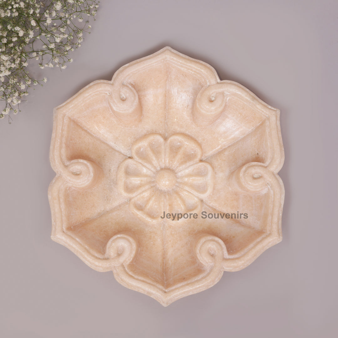 Hand-Carved Pink Marble Lotus Bowl with Floral Center Petal Edges