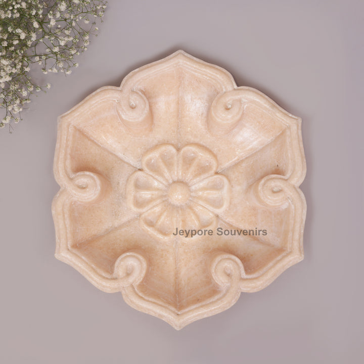 Hand-Carved Pink Marble Lotus Bowl with Floral Center Petal Edges