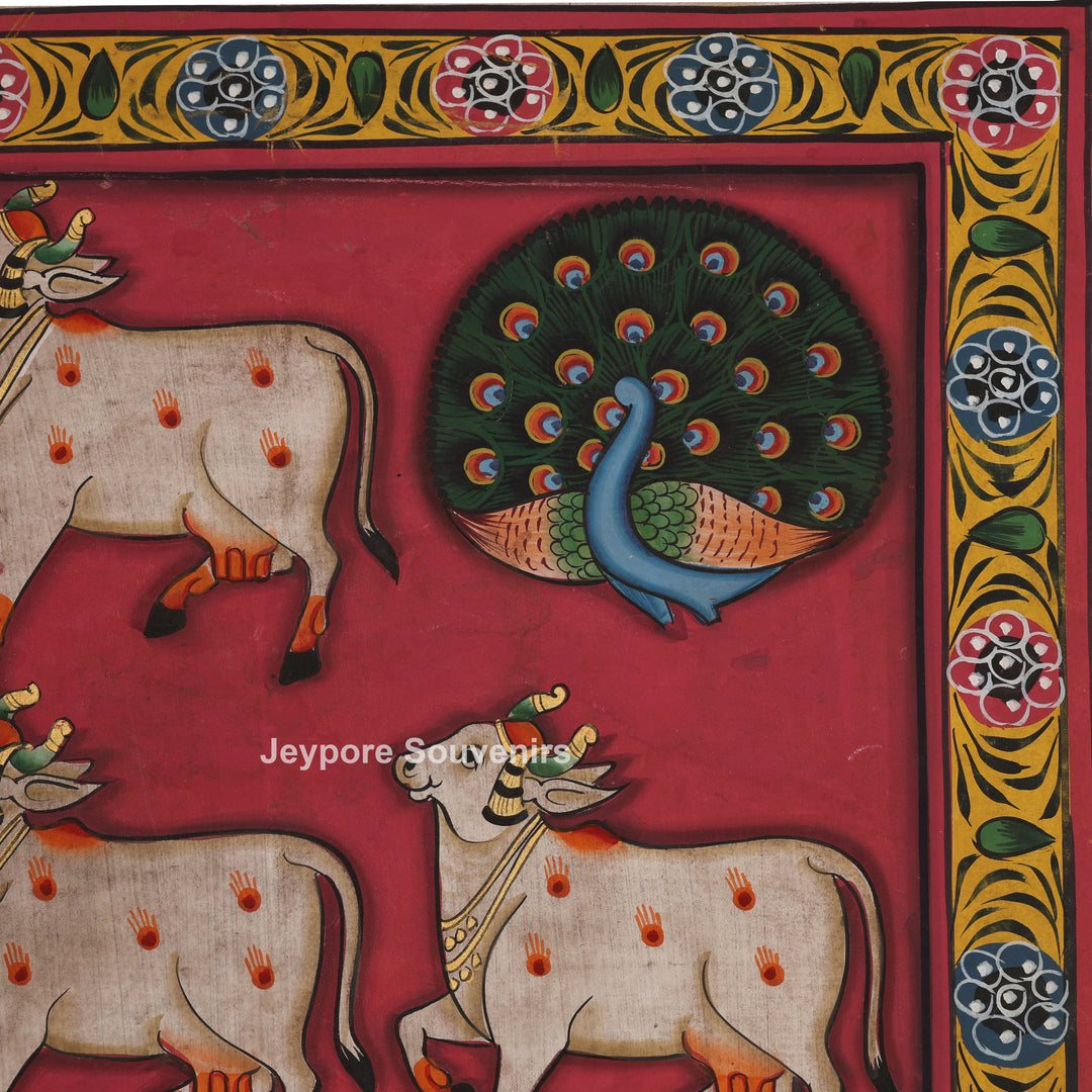Shrinathji Sacred Mandala Cow &amp; Lotus - Pichwai