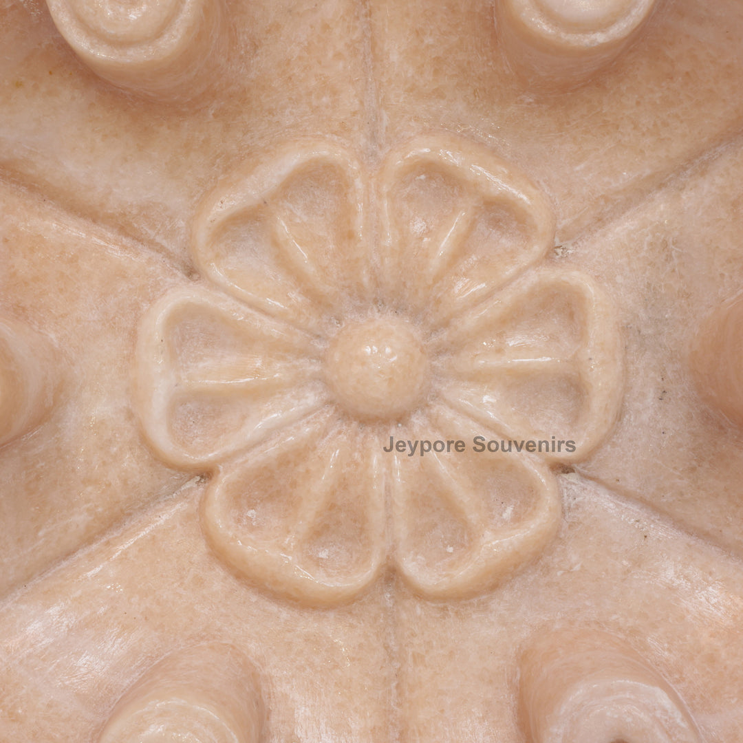 Hand-Carved Pink Marble Lotus Bowl with Floral Center Petal Edges