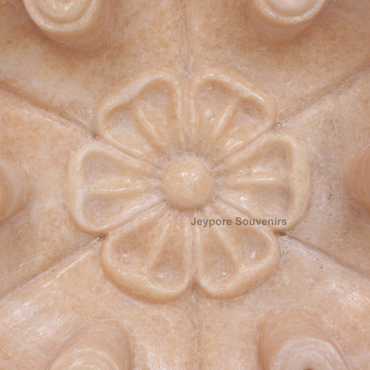 Hand-Carved Pink Marble Lotus Bowl with Floral Center Petal Edges