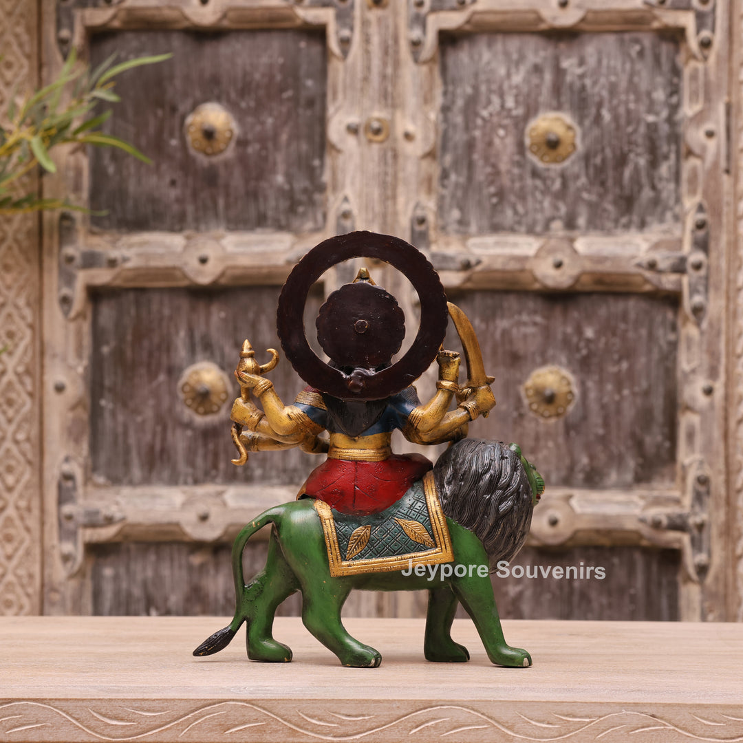 13" Handcrafted Brass Goddess Durga Idol on Lion