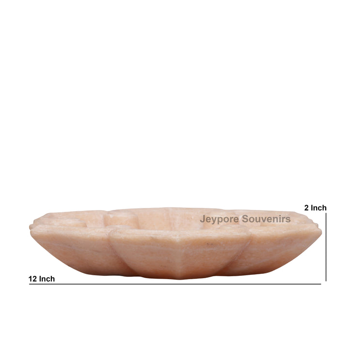 Hand-Carved Pink Marble Lotus Bowl with Floral Center Petal Edges