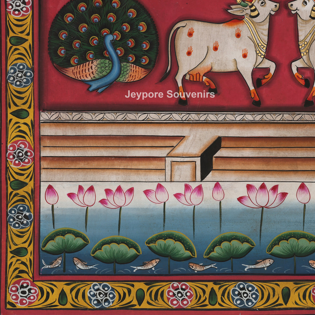 Shrinathji Sacred Mandala Cow &amp; Lotus - Pichwai