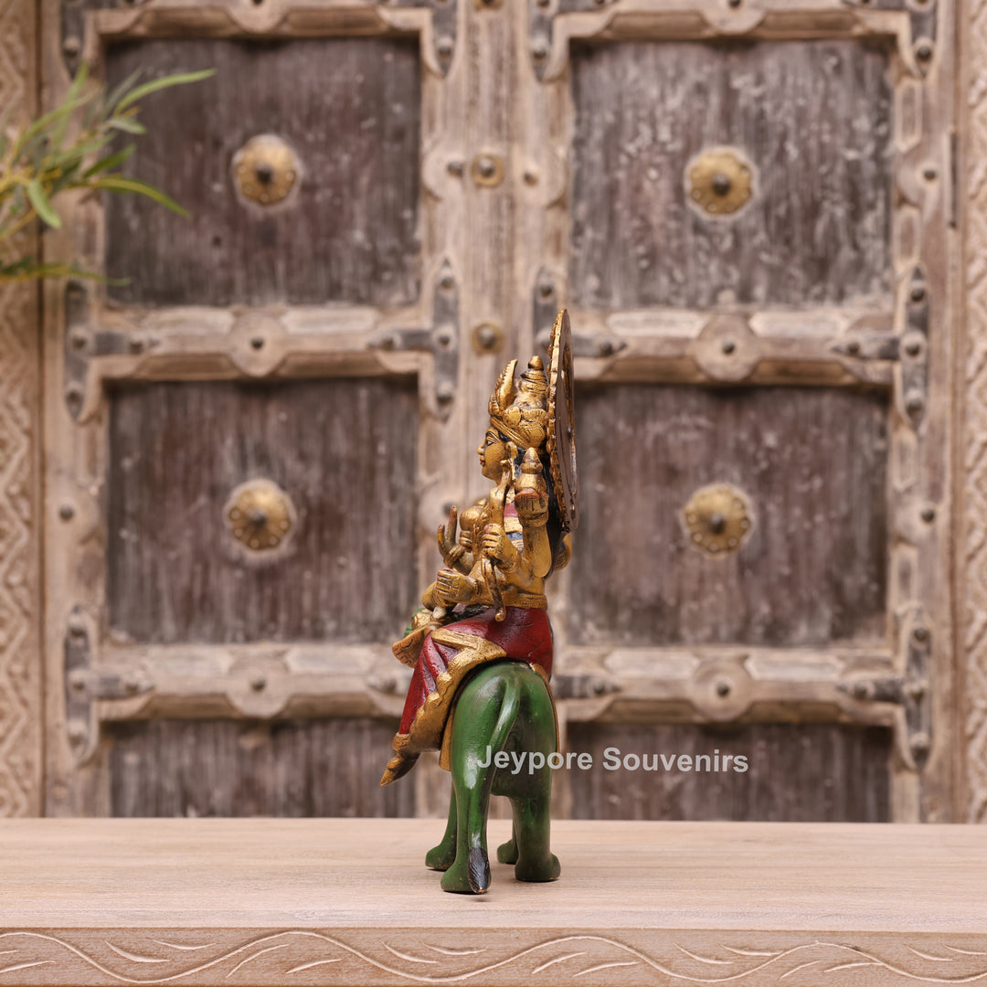 13" Handcrafted Brass Goddess Durga Idol on Lion