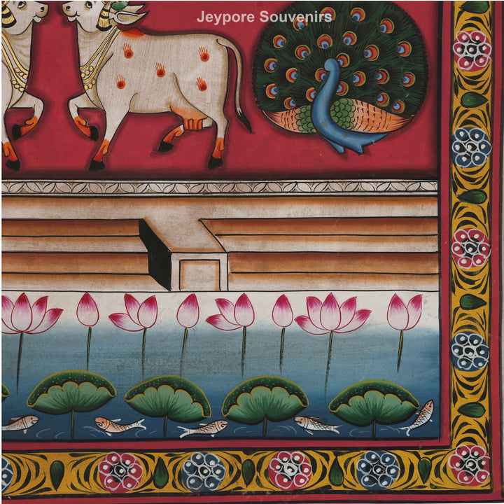 Shrinathji Sacred Mandala Cow &amp; Lotus - Pichwai