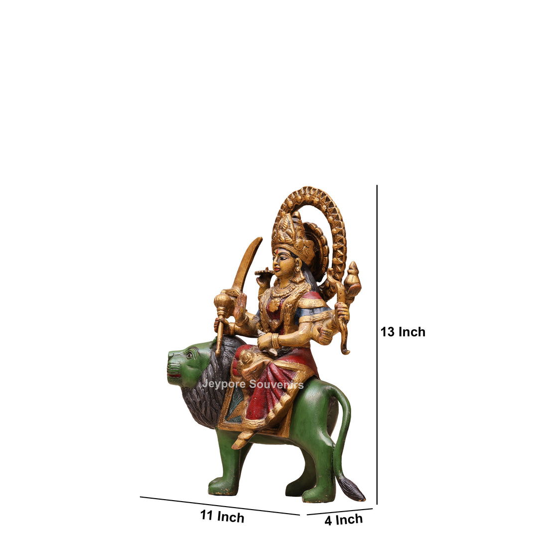 13" Handcrafted Brass Goddess Durga Idol on Lion