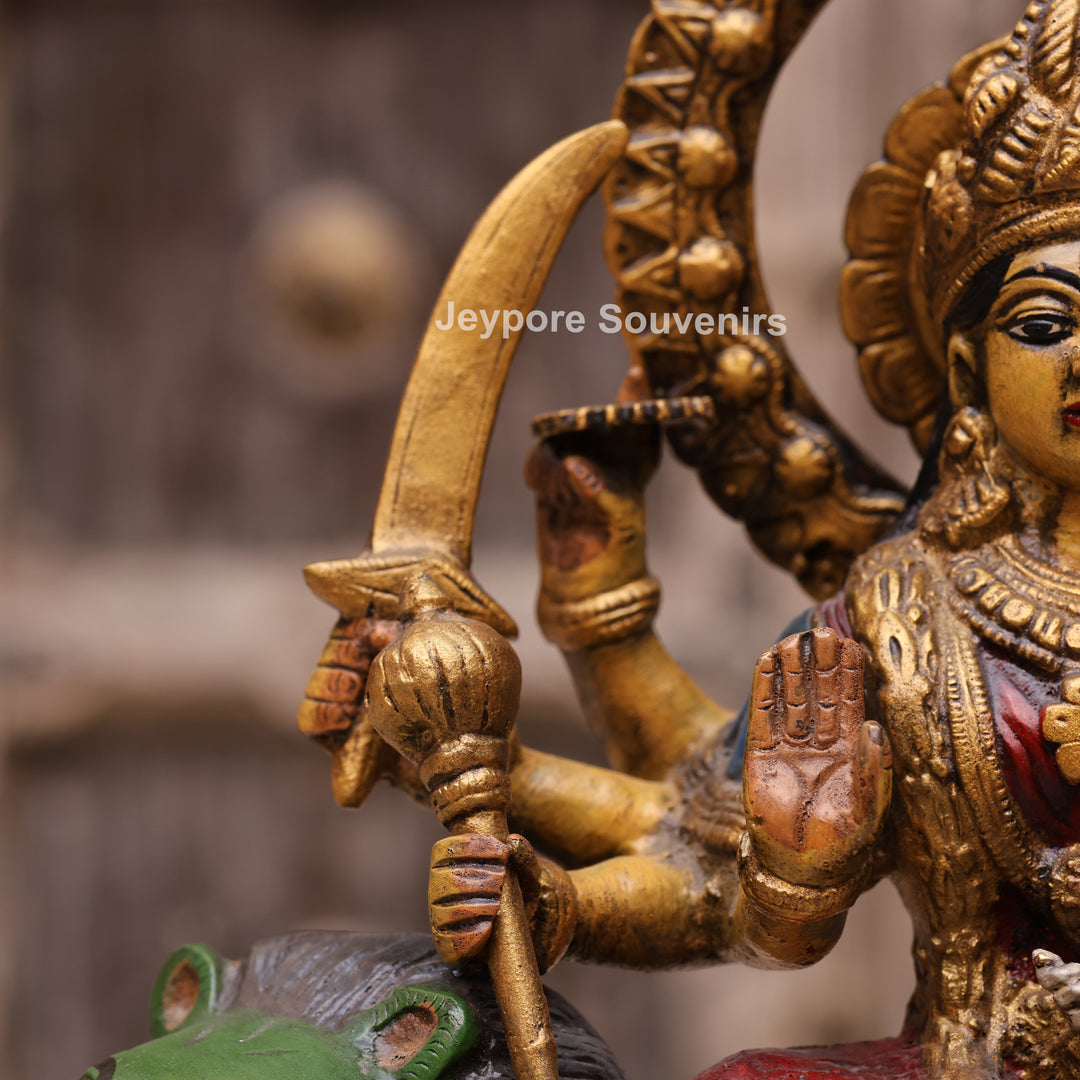 13" Handcrafted Brass Goddess Durga Idol on Lion