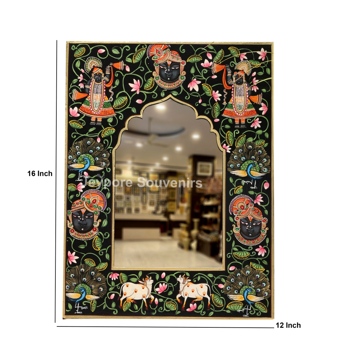 Hand-Painted Shrinathji Pichwai Decorative Wall Mirror Frame