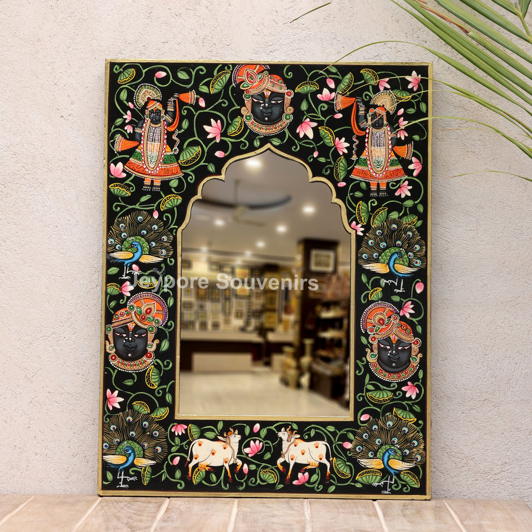 Hand-Painted Shrinathji Pichwai Decorative Wall Mirror Frame
