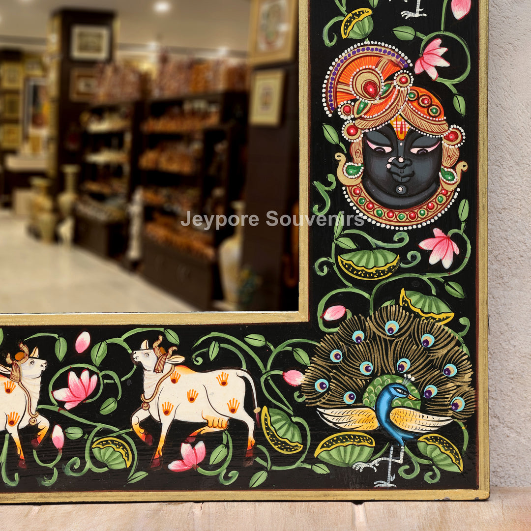 Hand-Painted Shrinathji Pichwai Decorative Wall Mirror Frame
