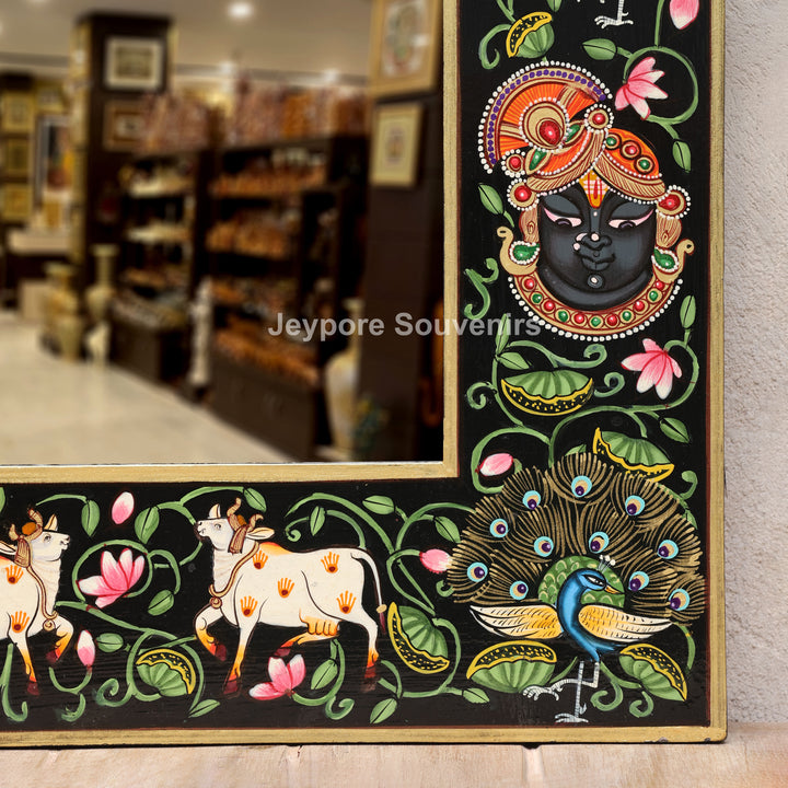 Hand-Painted Shrinathji Pichwai Decorative Wall Mirror Frame