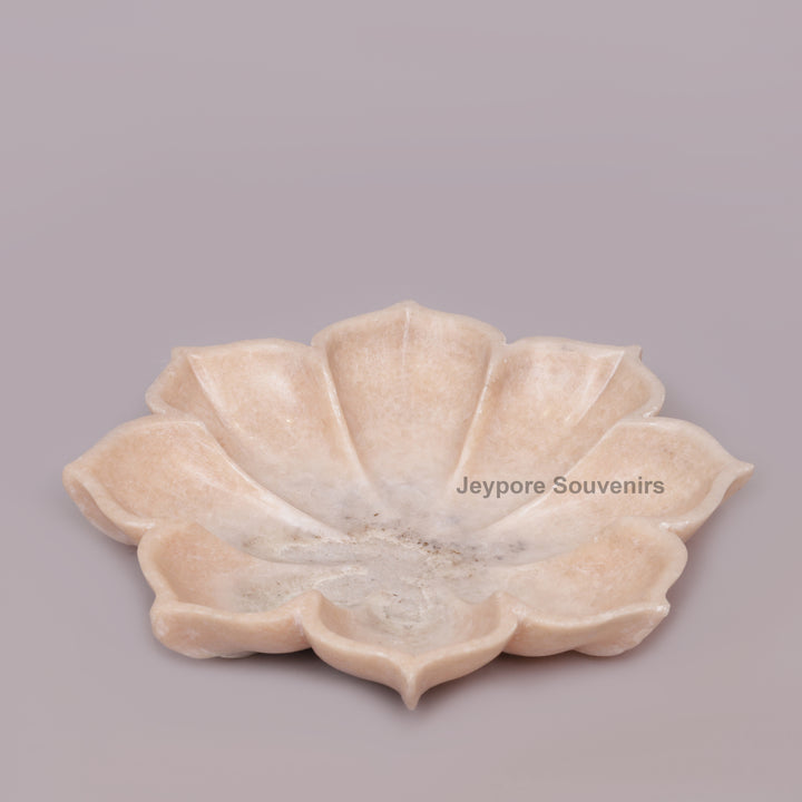 Hand-Carved Pink Marble Lotus Flower Bowl with Scalloped Petal Design
