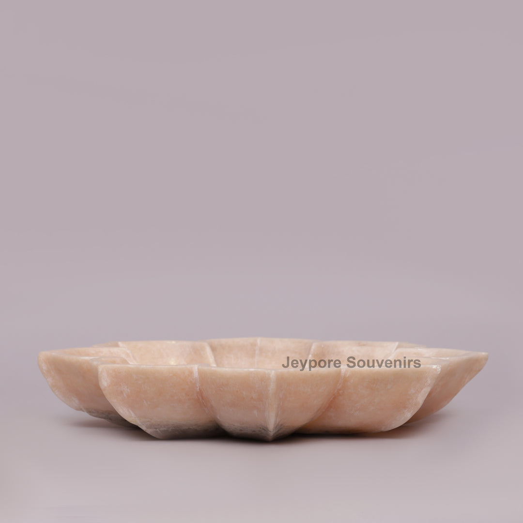 Hand-Carved Pink Marble Lotus Flower Bowl with Scalloped Petal Design