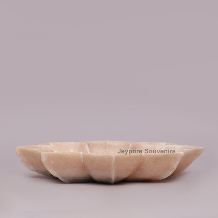 Hand-Carved Pink Marble Lotus Flower Bowl with Scalloped Petal Design
