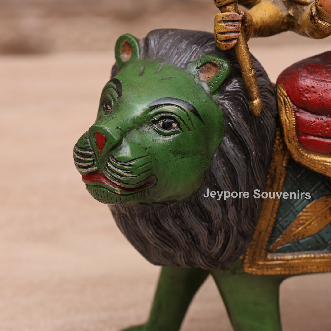 13" Handcrafted Brass Goddess Durga Idol on Lion