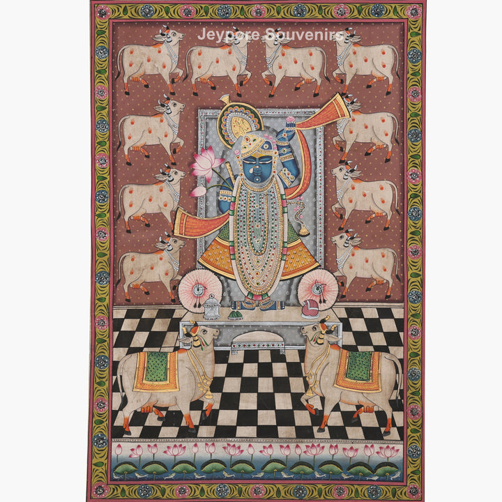 Shrinathji with Sacred Cow Border – Pichwai Painting