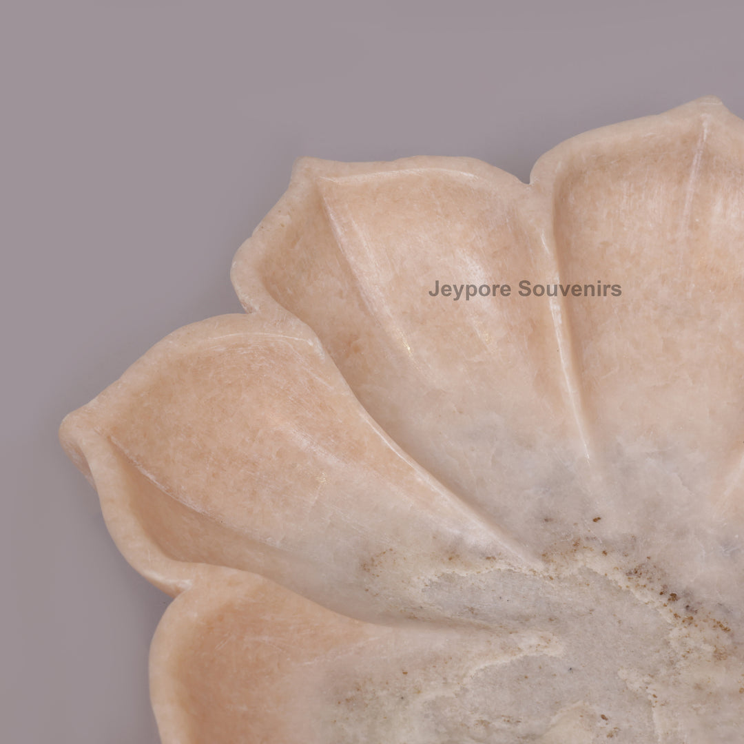 Hand-Carved Pink Marble Lotus Flower Bowl with Scalloped Petal Design