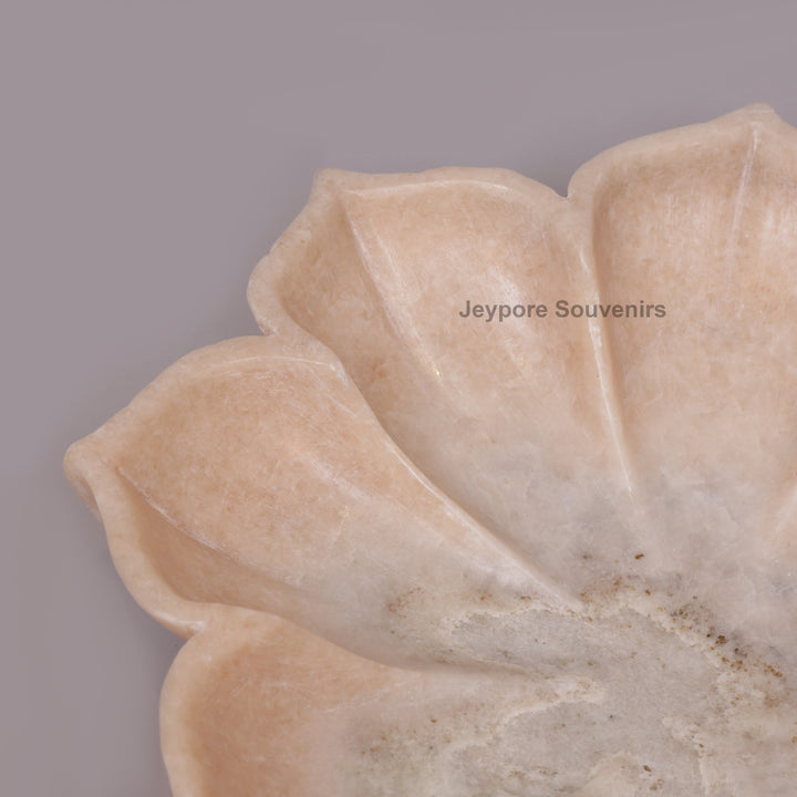 Hand-Carved Pink Marble Lotus Flower Bowl with Scalloped Petal Design