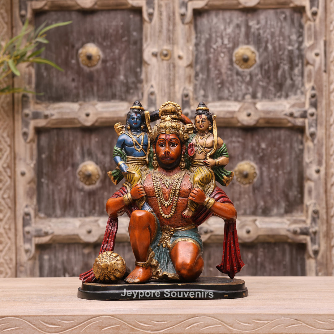 13" Handcrafted Brass Hanuman Carrying Lord Ram &amp; Lakshman Idol