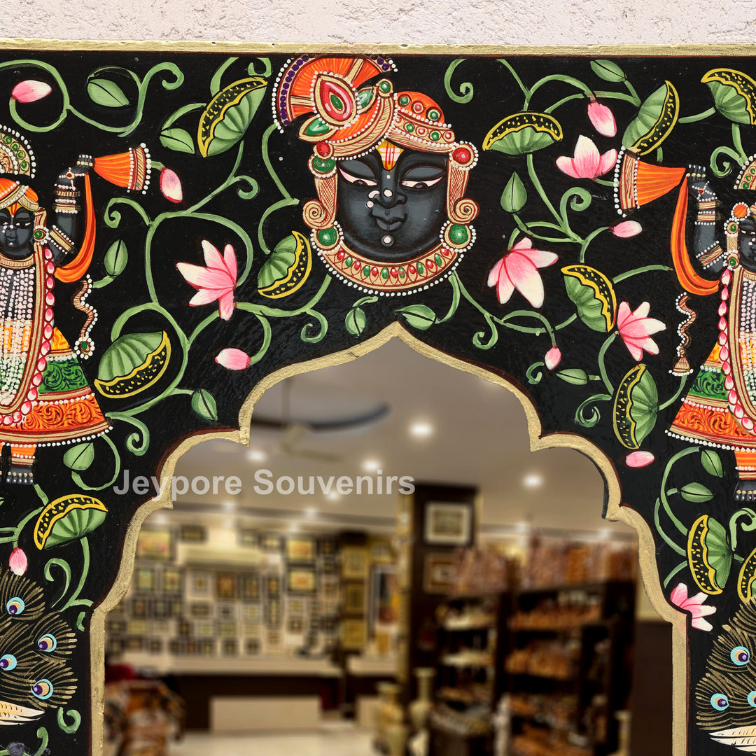 Hand-Painted Shrinathji Pichwai Decorative Wall Mirror Frame