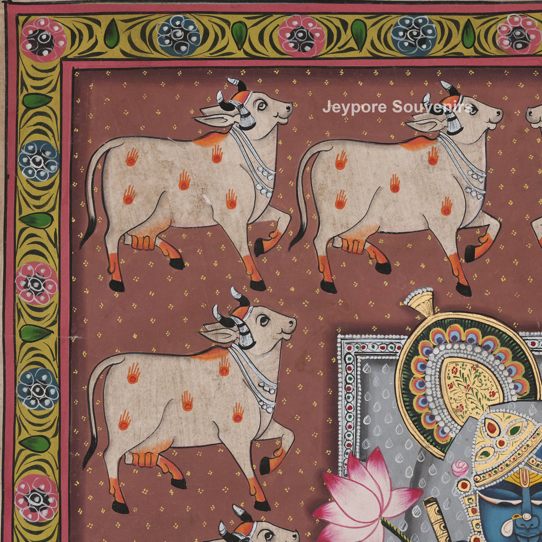 Shrinathji with Sacred Cow Border – Pichwai Painting