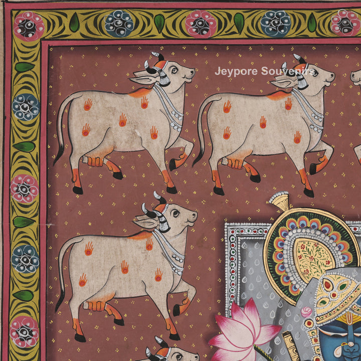 Shrinathji with Sacred Cow Border – Pichwai Painting