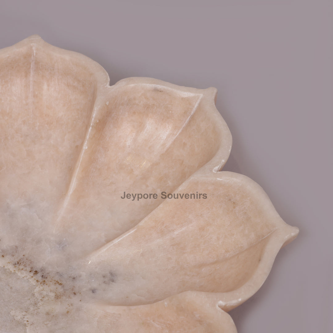 Hand-Carved Pink Marble Lotus Flower Bowl with Scalloped Petal Design