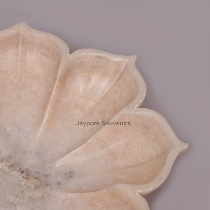 Hand-Carved Pink Marble Lotus Flower Bowl with Scalloped Petal Design