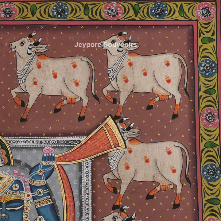 Shrinathji with Sacred Cow Border – Pichwai Painting