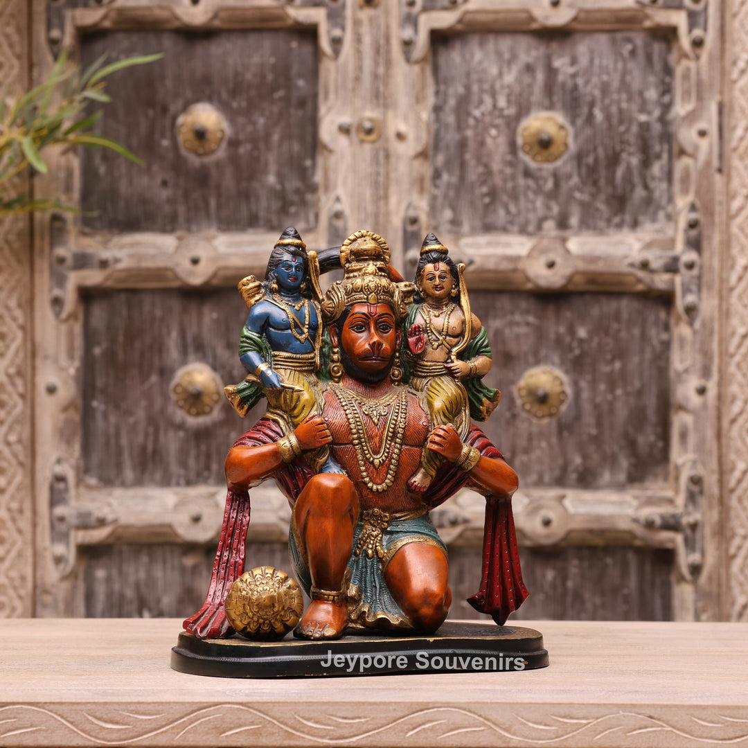 13" Handcrafted Brass Hanuman Carrying Lord Ram &amp; Lakshman Idol