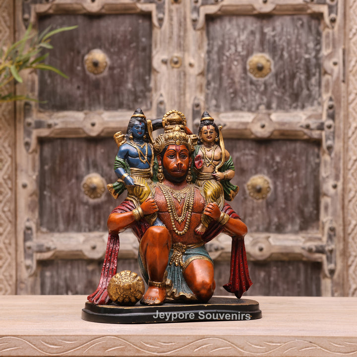 13" Handcrafted Brass Hanuman Carrying Lord Ram &amp; Lakshman Idol
