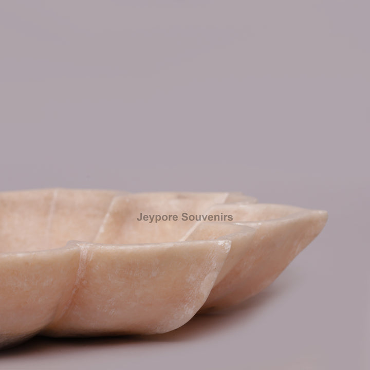 Hand-Carved Pink Marble Lotus Flower Bowl with Scalloped Petal Design