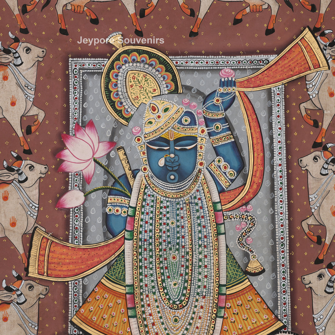Shrinathji with Sacred Cow Border – Pichwai Painting