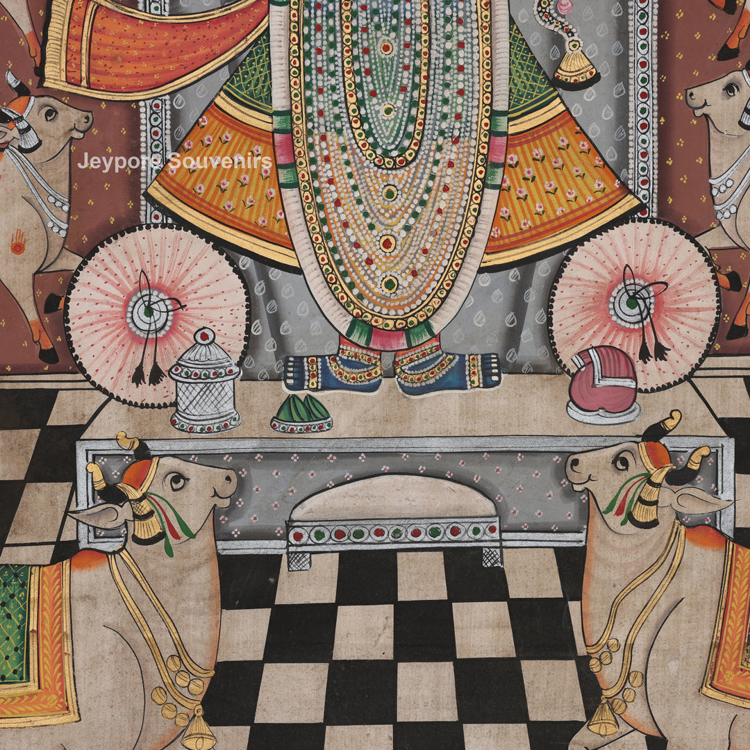 Shrinathji with Sacred Cow Border – Pichwai Painting