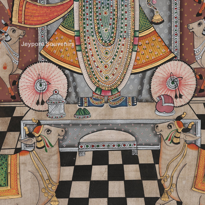 Shrinathji with Sacred Cow Border – Pichwai Painting