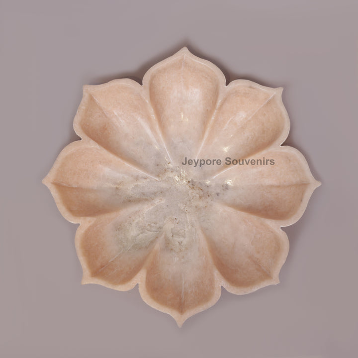 Hand-Carved Pink Marble Lotus Flower Bowl with Scalloped Petal Design