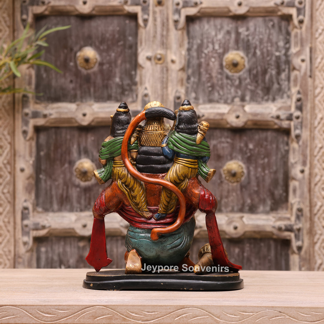13" Handcrafted Brass Hanuman Carrying Lord Ram &amp; Lakshman Idol