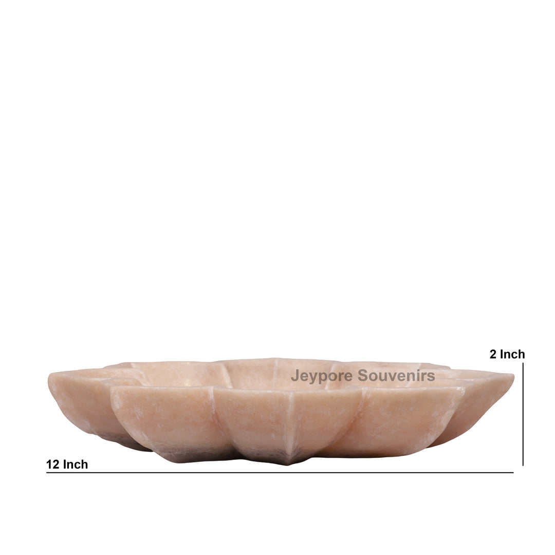 Hand-Carved Pink Marble Lotus Flower Bowl with Scalloped Petal Design