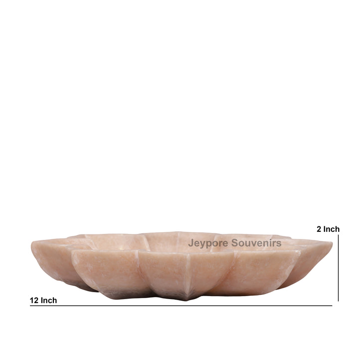 Hand-Carved Pink Marble Lotus Flower Bowl with Scalloped Petal Design