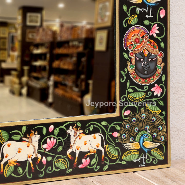 Hand-Painted Shrinathji Pichwai Decorative Wall Mirror Frame