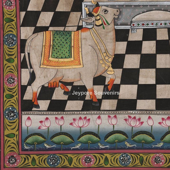 Shrinathji with Sacred Cow Border – Pichwai Painting