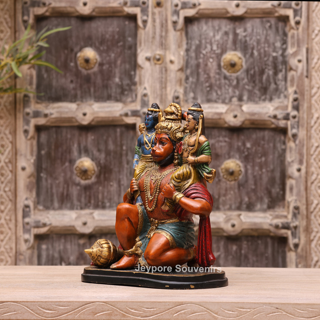 13" Handcrafted Brass Hanuman Carrying Lord Ram &amp; Lakshman Idol