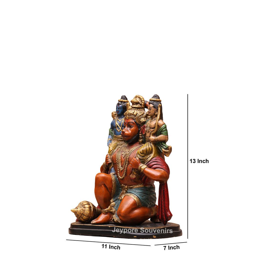 13" Handcrafted Brass Hanuman Carrying Lord Ram &amp; Lakshman Idol