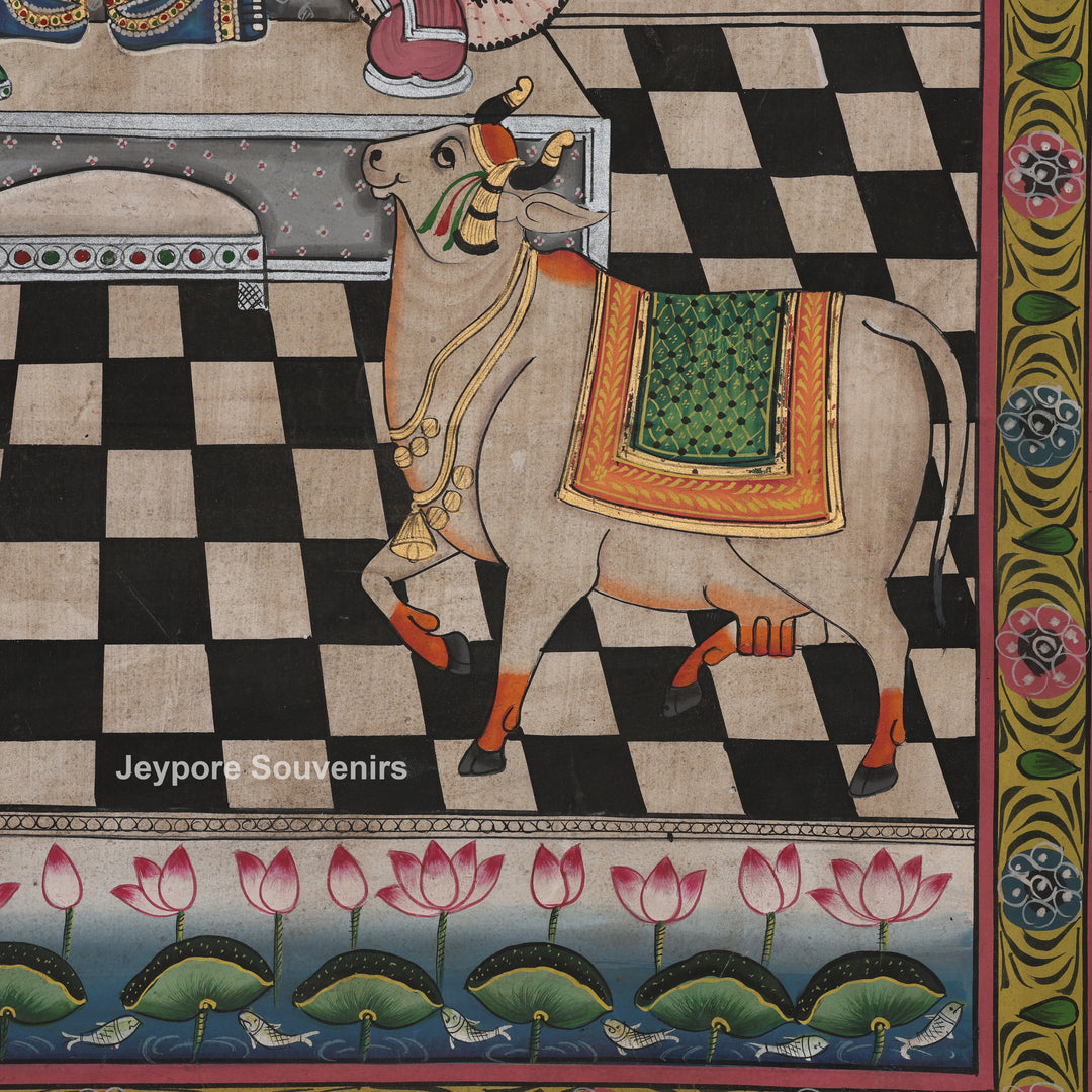 Shrinathji with Sacred Cow Border – Pichwai Painting