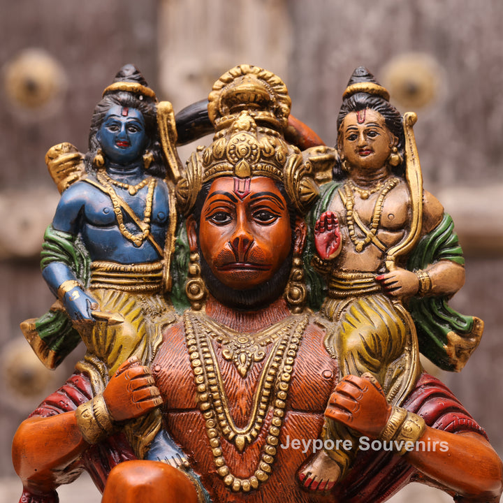 13" Handcrafted Brass Hanuman Carrying Lord Ram &amp; Lakshman Idol