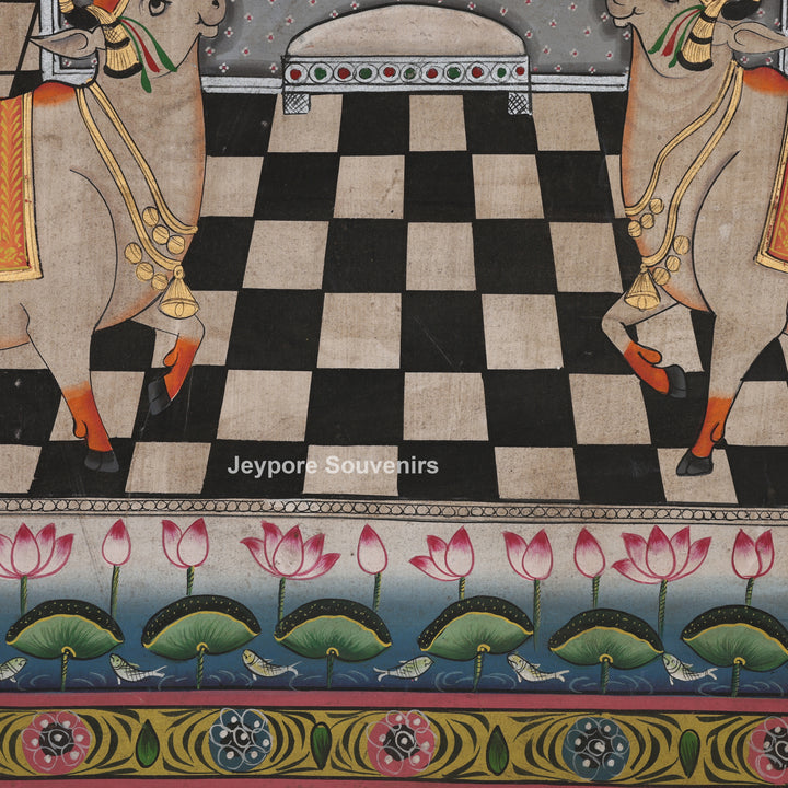 Shrinathji with Sacred Cow Border – Pichwai Painting